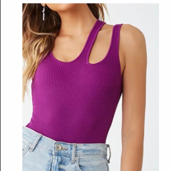 Forever 21 Tops - Purple Ribbed Cutout Bodysuit